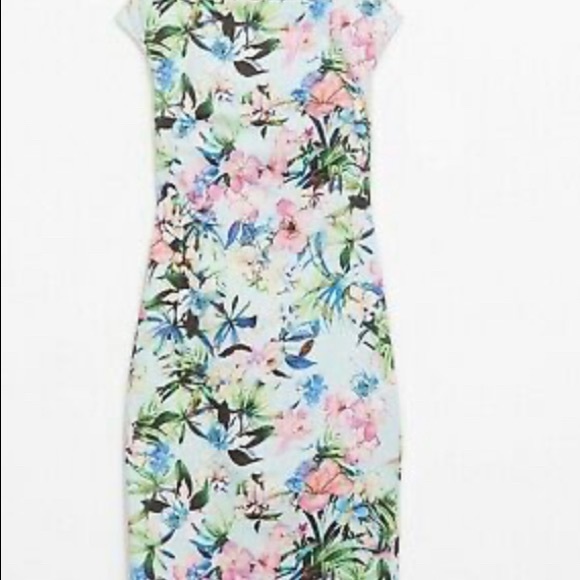 Zara Mint Oriental Floral Pencil Dress size XS - Picture 4 of 9